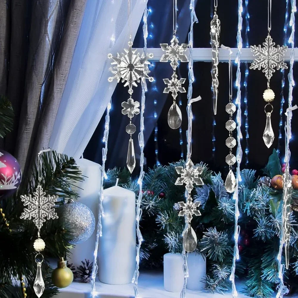 18pcs Crystal Christmas Ornaments for Tree DecorationsHanging Acrylic Snowflake